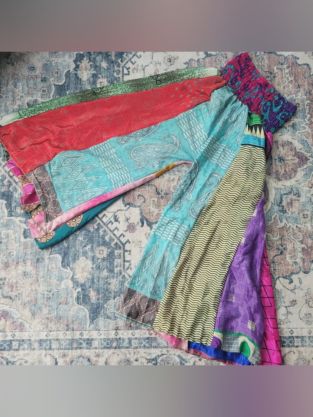 Colorful Patchwork Boho Palazzo Pants - Multicolor